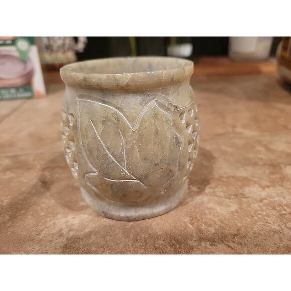 Carved soapstone votive tealight candle holder, 3" Made In India NuTrendz - Picture 2 of 7